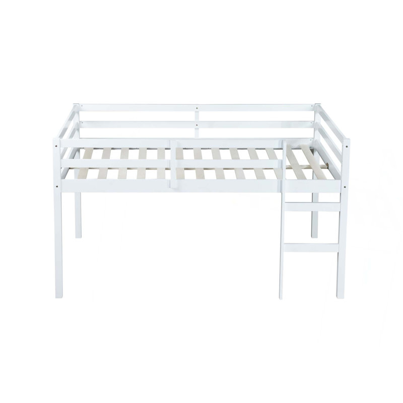 Lit mezzanine double en bois d'hévéa avec échelle, Blanc