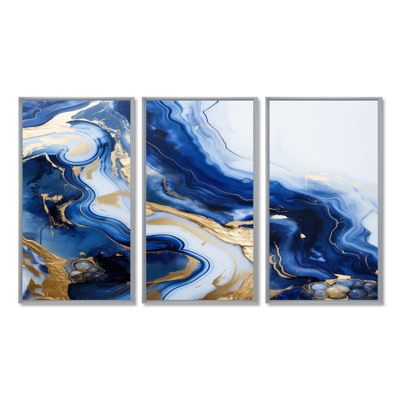 Aitana - ensemble d'impression d'art mural en marbre, H 40 po x l 60 po x P 1 po, Encadrement argenté
