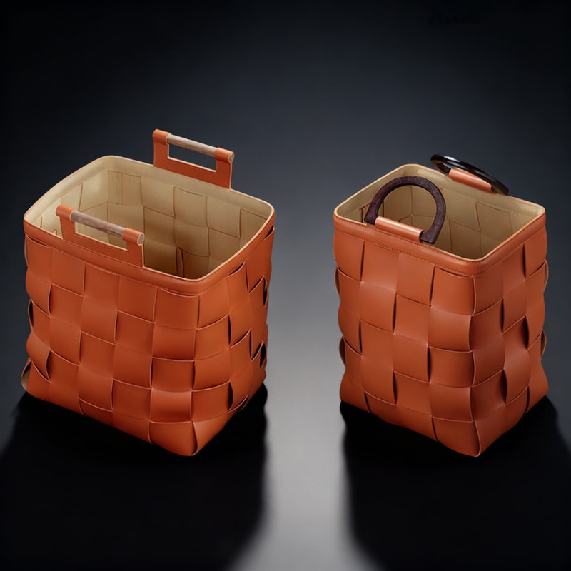 Handwoven Leather Laundry Basket With Dual Handles - Stylish Scandinavian Storage Bin For Clothes, Snacks, And Home Organization