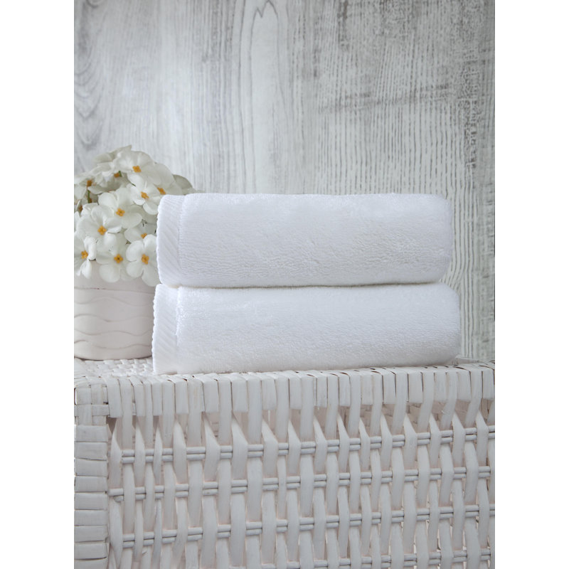 Dinis Turkish Cotton 2 Piece Hand Towel Set, White