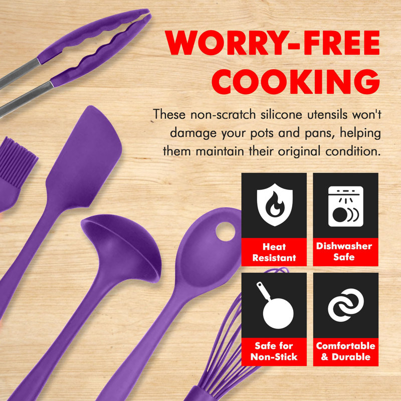 Purple Silicone and Stainless Steel 9-Piece Kitchen Utensil Set