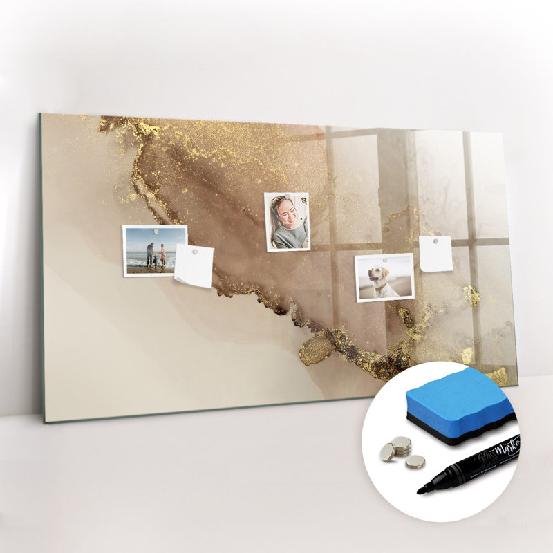 Magnetic Memo Board Whiteboard - 120 x 60 cm - With Marker and Magnets - Golden marble