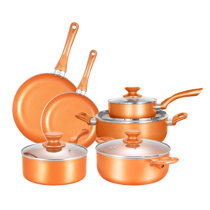BATE Kitchen Cookware Set, 6 PCS Nonstick Pot and Pan Set-Wok, Soup, Milk Pot  Set Orange 