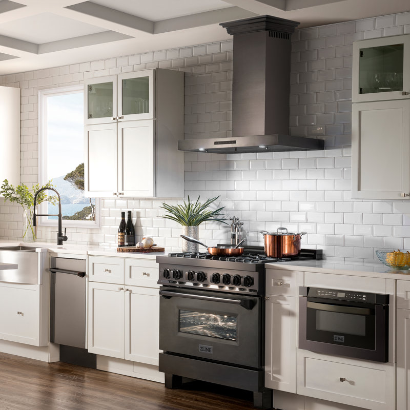 42" KE 400 CFM Convertible Wall Mount Range Hood in Brushed Stainless Steel, Black Stainless Steel, 30"