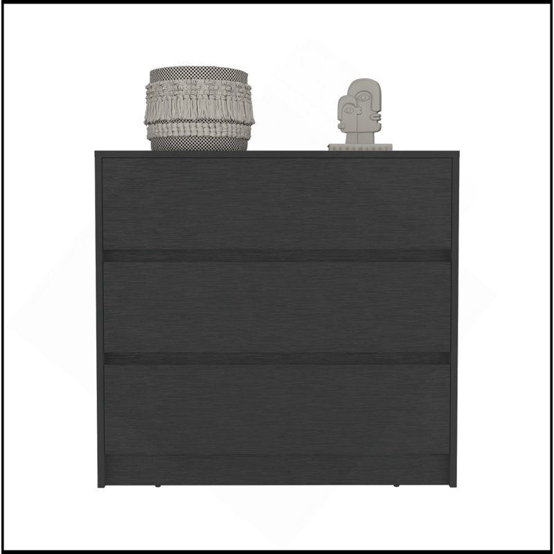 Commode Maldus, trois tiroirs, finition wengé noir, Noir