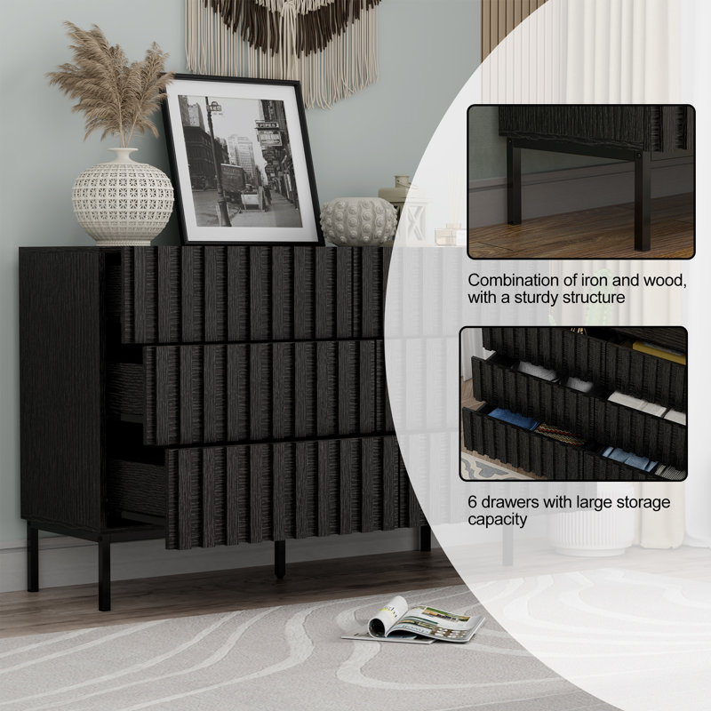 Sevyn 6 Drawer 47.2" W Double Dresser, Black
