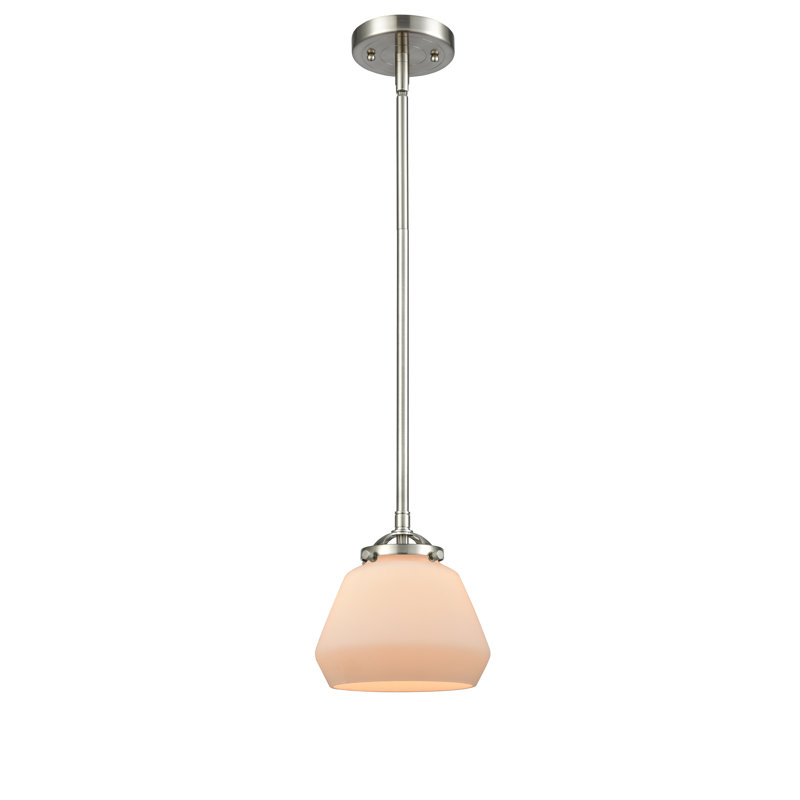 Luminaire suspendu 1 lumière à cône simple Rayhan, Blanc mat, Ampoule non incluse, Nickel satiné brossé