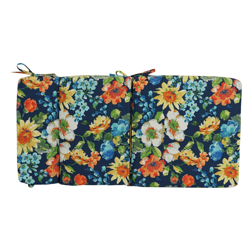 Outdoor Seat/Back Chair Cushion, Blue/Navy/Alfinia Fresco Caspian Floral, 20" W x 20" D