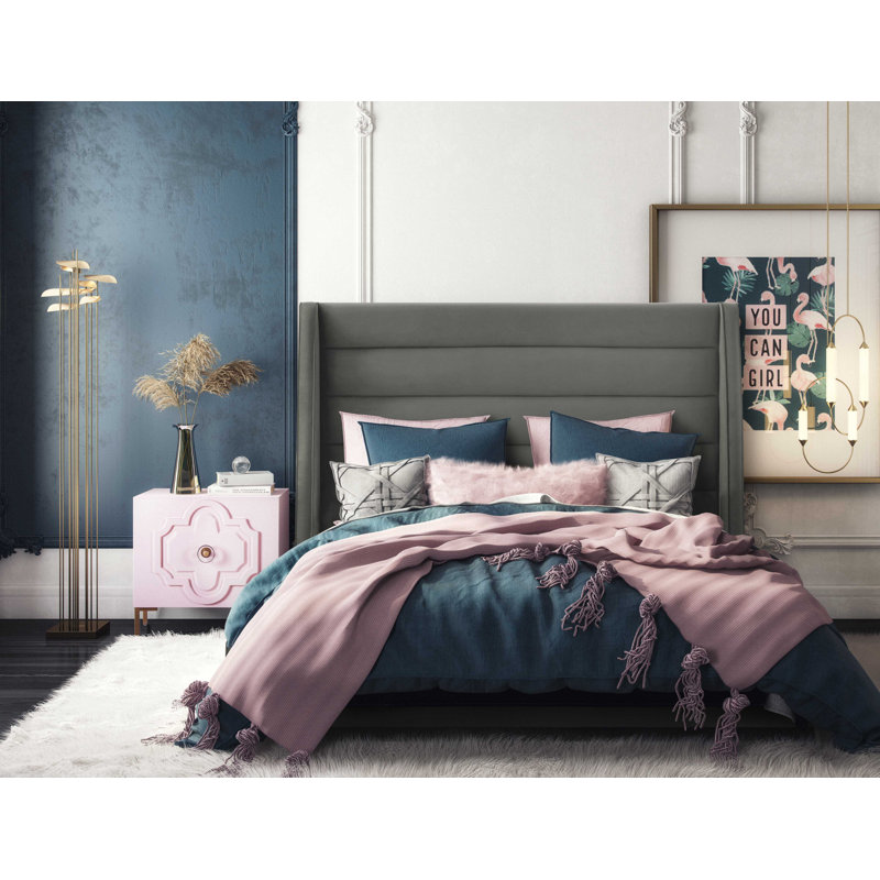 Lit plateforme tapissier Lohmann, Grand, Bleu marine