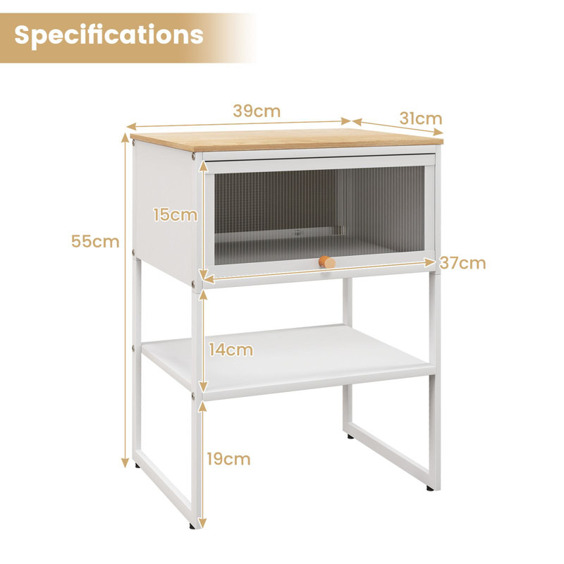 39cm W Metal Bedside Table