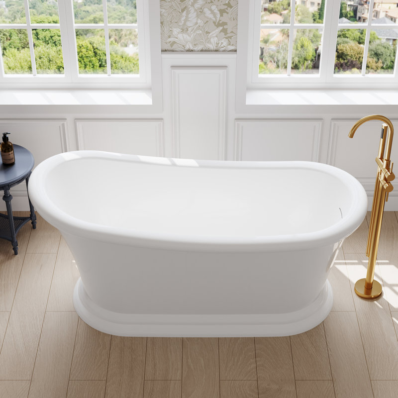67 Inch,56-Gallon Freestanding Soaking Bathtub, 100% Pure Virgin Acrylic With Drain And Overflow,Glossy White