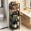 5-Tier Kitchen Rolling Cart with Metal Fruit Vegetable Basket, Pull-Out Pot Lid and Cutting Board Organizer, Storage Rack with Wooden Top for Kitchen, Pantry, Bathroom