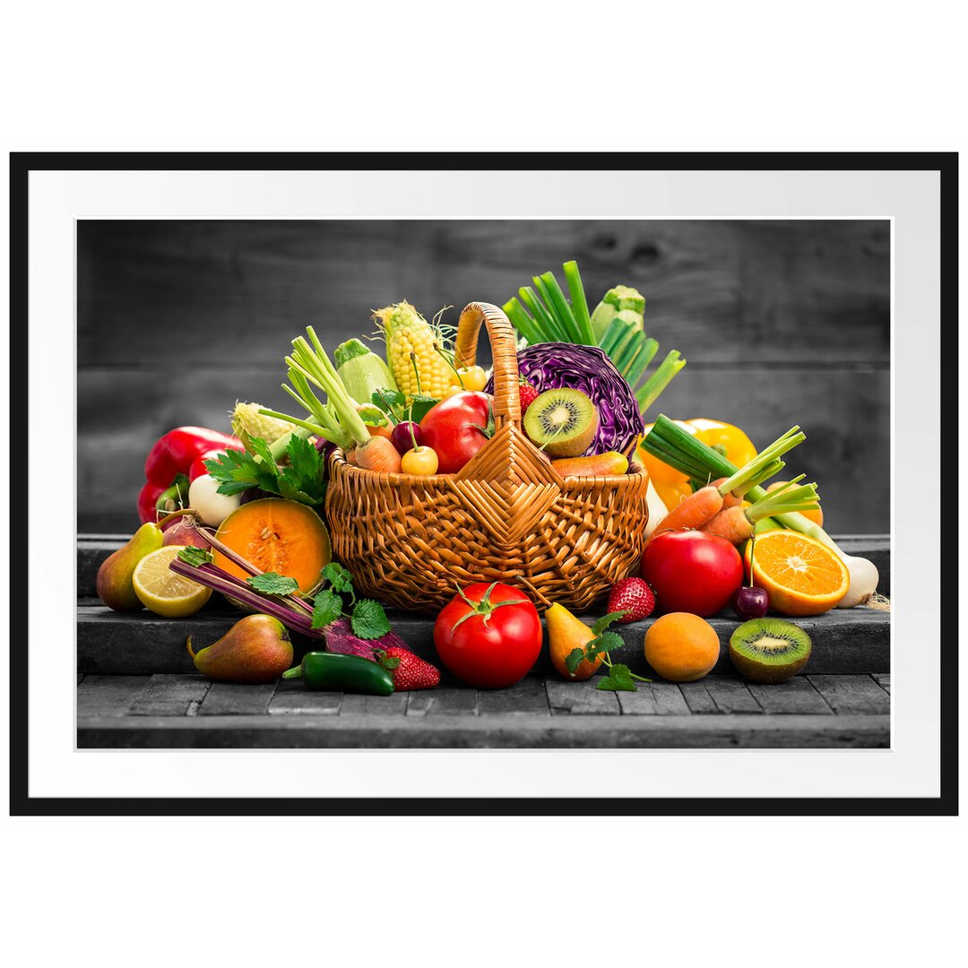 Gerahmtes Poster Fresh Fruit and Vegetables in Basket