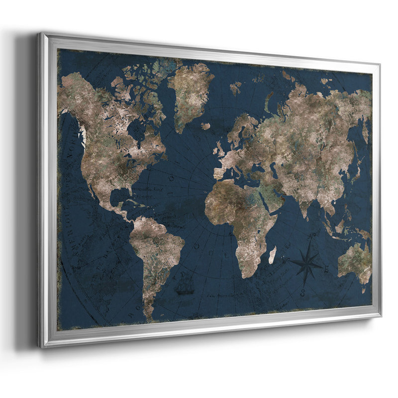" Navy Atlas ", 30" H x 44" W x 1.5" D, Silver