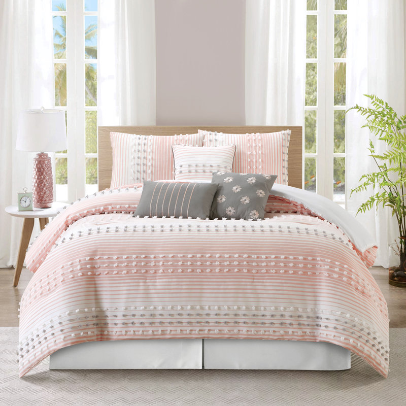 Ensemble d'édredon 7 pièces Clarion, Édredon de grande taille et 6 pièces supplément, Rose