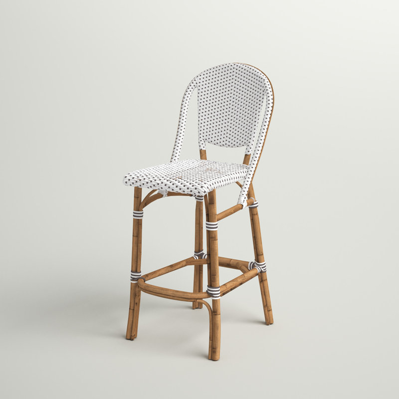 Popplestone Rattan Stool, White/Cappuccino Dots, Bar Stool (29.9" Seat Height)