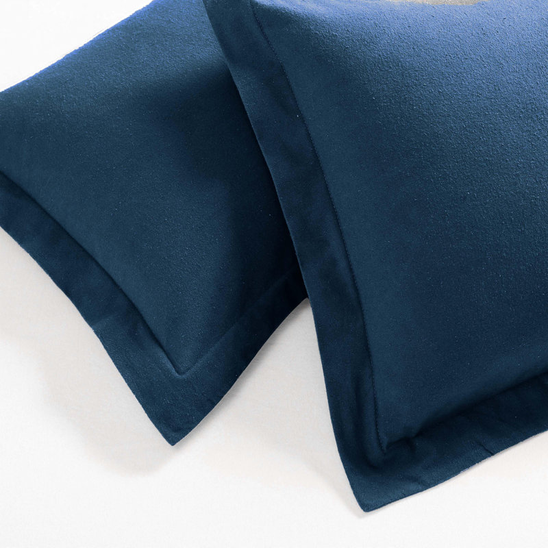 Scotia 100% Cotton Flannel Brushed Soft Warm Duvet Cover Set, Navy Blue, Full/Queen