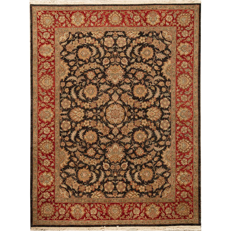 Tapis noir et rouge de haute qualité noué à la main