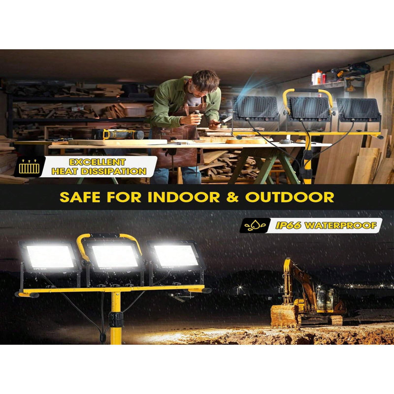 21000lumen Led Work Lights With Stand - 3 Head Portable Work Light With 16ft Cord