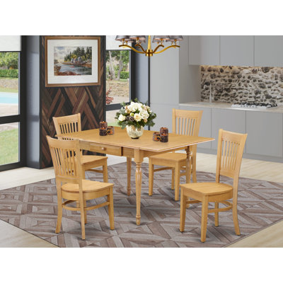 Ensemble de table de salle à manger 5 pièces moderne comprenant une table rectangulaire en bois avec Dropleaf et 4 chaises de cuisine, chêne