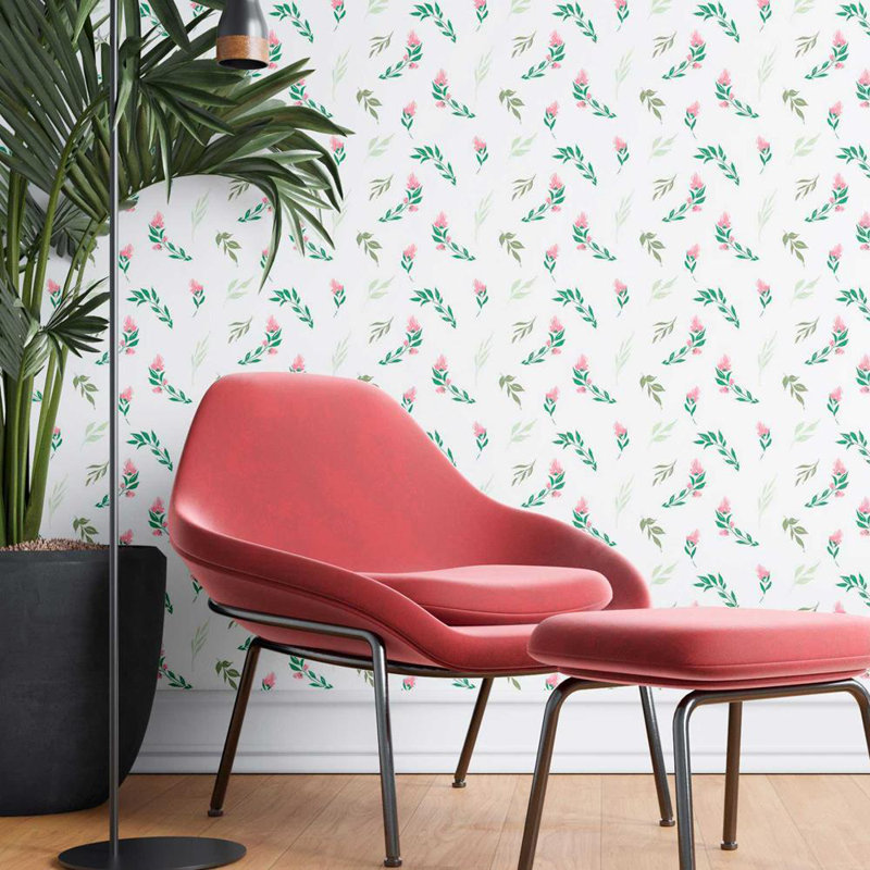Rouleau de papier peint adhésif Clemmer, Rose, L 126 po x l 24 po