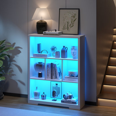 31.5" W Cube Bookcase With Tri-Color Sensor Light, Open Display Shelf