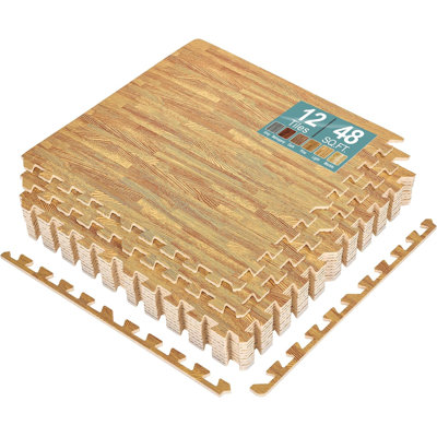 Sorbus 24" x 24" Wood Grain Light Foam Interlocking Floor Mats, 12 Piece, Natural