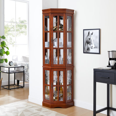 Armoire de coin en noyer avec 5 tablettes et accessoire d'éclairage noyer