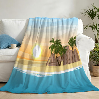 Jeté en flanelle de polaire bleu ultra doux, imprimé tropical simple