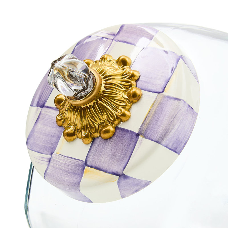 Cookie Jar With Violet Check Lid, 128 oz