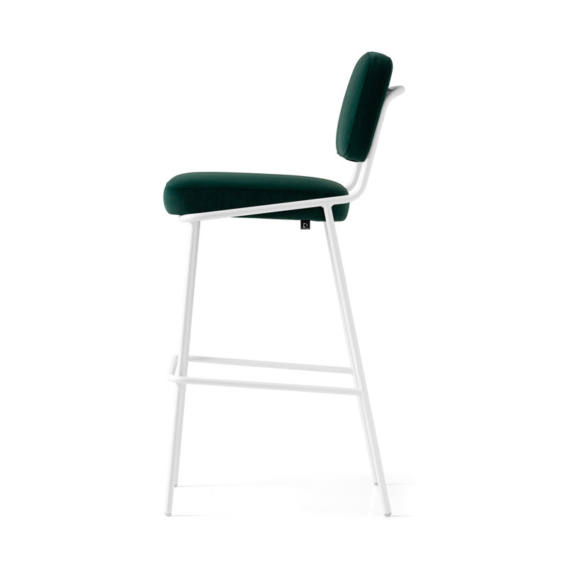 Sixty Upholstered Counter Stool with Metal Frame, Bar Stool (30" Seat Height), Matte Optic White, Dark Forest Green