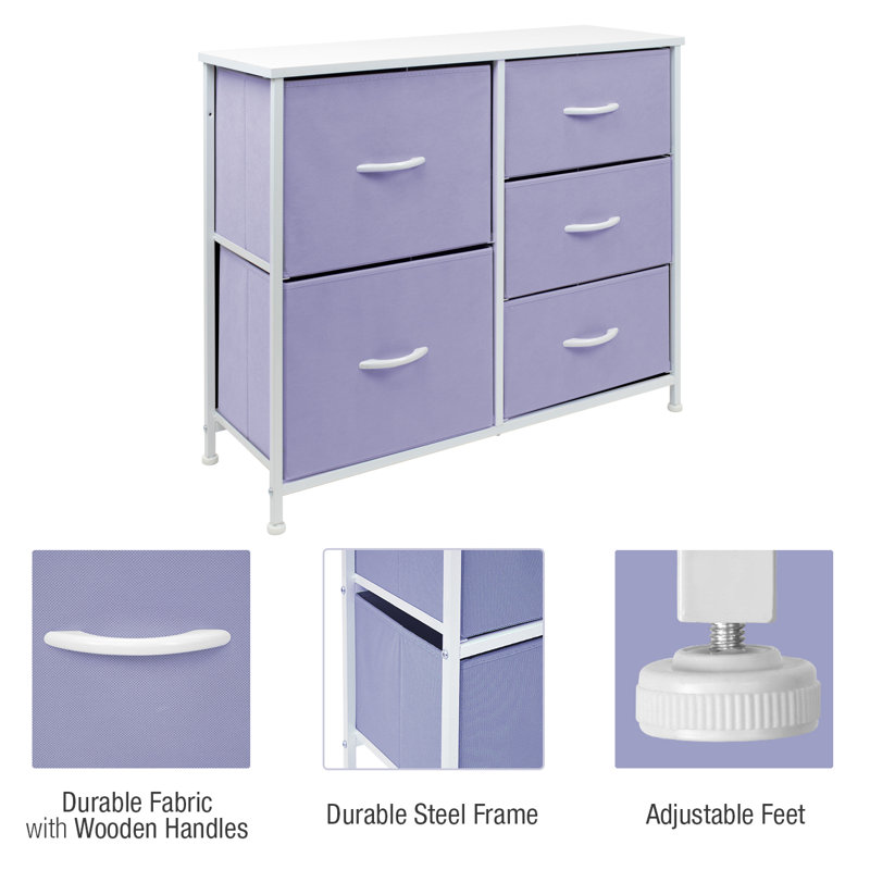 Commode 5 tiroirs l 33,5 po, Mauve