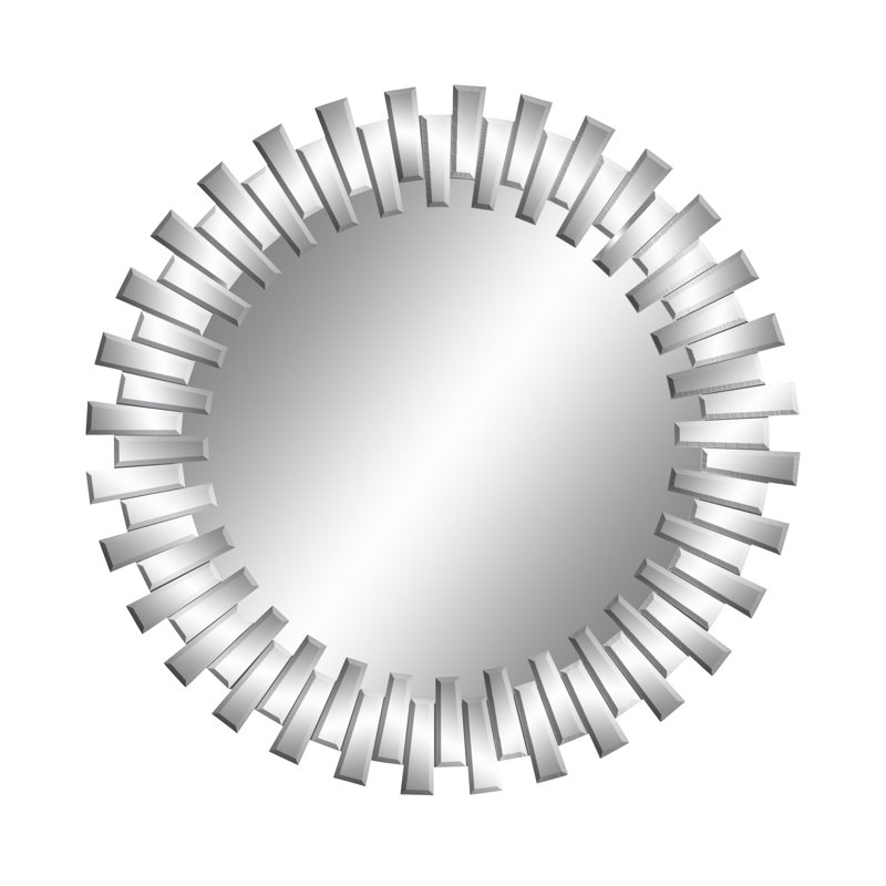 Silver Sunburst Round Wood Wall Mirror, 42"