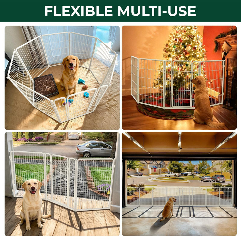 Barrière pour chien très large FXW conçue pour une utilisation à l'intérieur, largeur réglable jusqu'à 219 pouces de large (H 40 po à 8 fils pour chiens de taille moyenne et grande), blanc