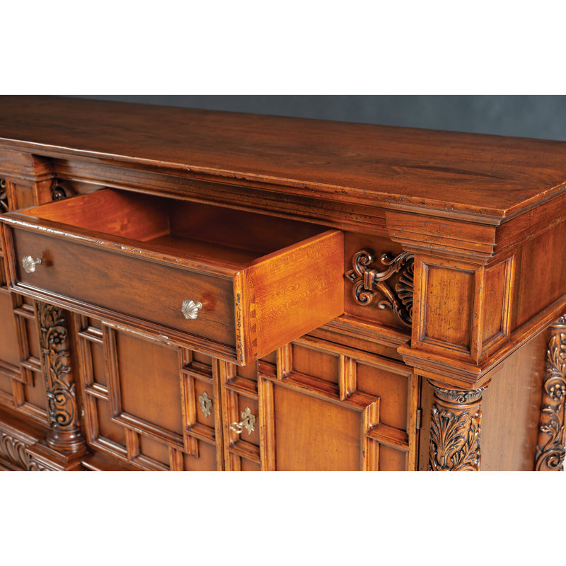 96" Wide 2 Drawer Walnut Wood Sideboard