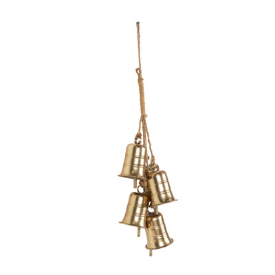 Jodina Metal Cluster Indoor Outdoor Gold Decorative Bells with Jute Hanging Rope