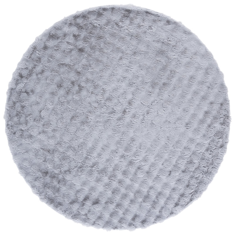 Gray Geometric Faux Fur Shag Washable 5' x 7' Rug