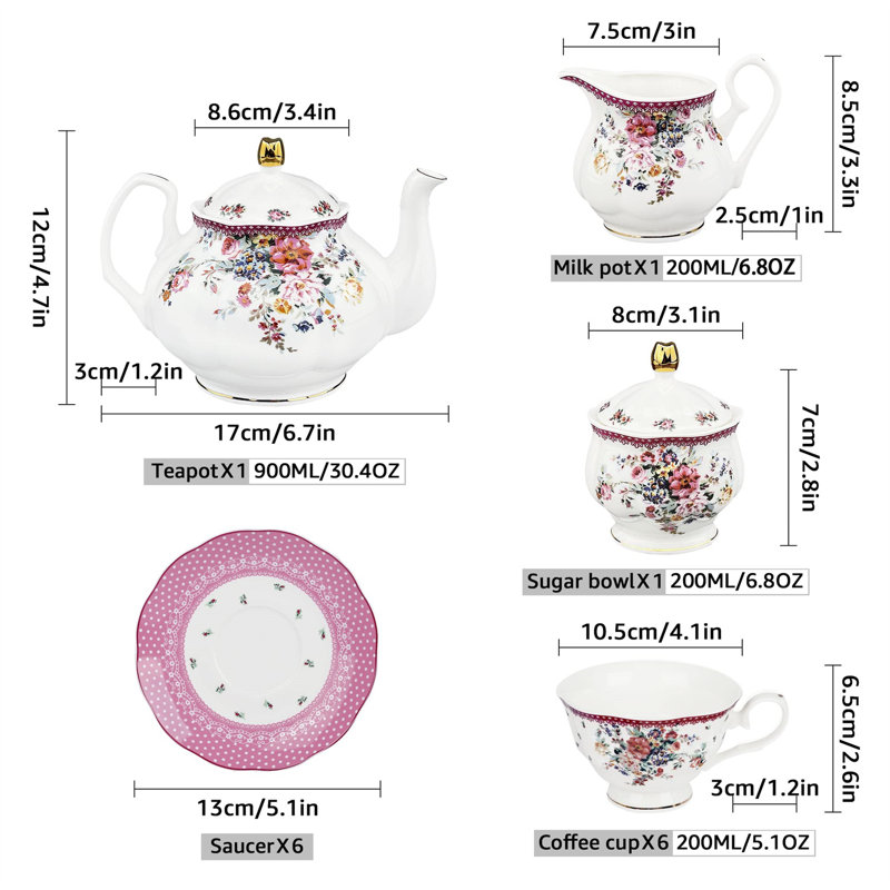 DNGJU 30.4oz. Floral Teapot Set