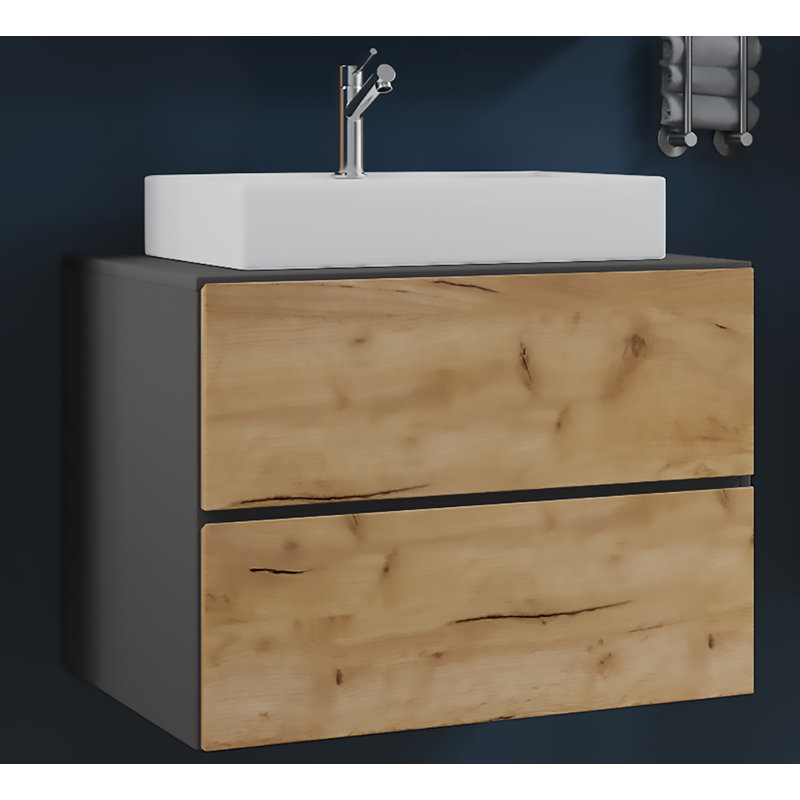 Amileah Bathroom Vanity with Basin, Black and Wood