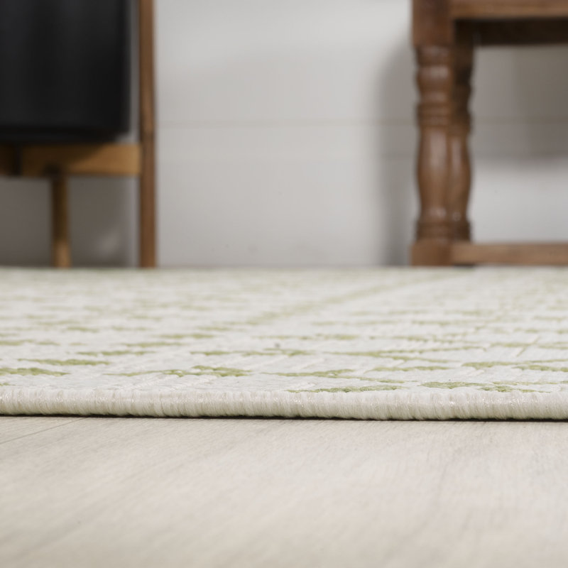 Tapis d'intérieur / extérieur Crompton, Crème/Vert, Rectangle 3 pi 1 po x 5 pi