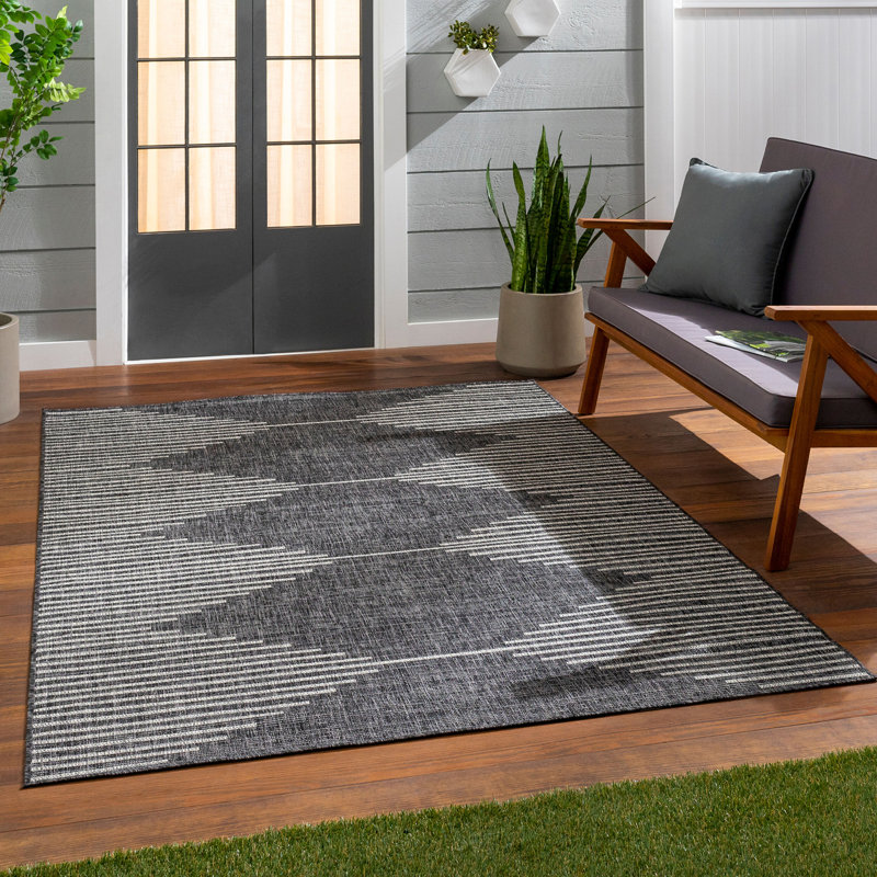 Marion Indoor & Outdoor Modern Boho Charcoal Rug, Rectangle 130 x 180cm