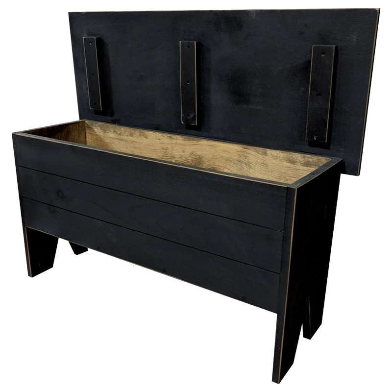 Kalki Solid Wood Flip top Storage Bench, Old Black, 18.5" H x 36" W x 14.5" D