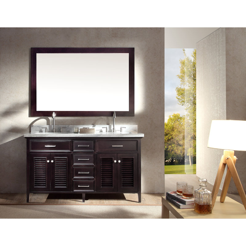 Ensemble de meuble-lavabo de salle de bain double 61 po avec miroir Hamil, Espresso