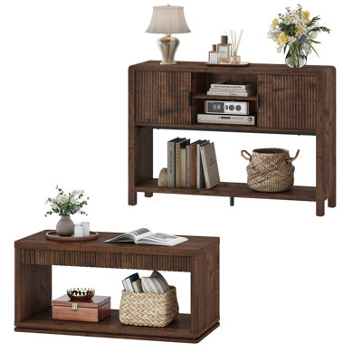 Wave-Pattern Coffee Table & Console Table Set