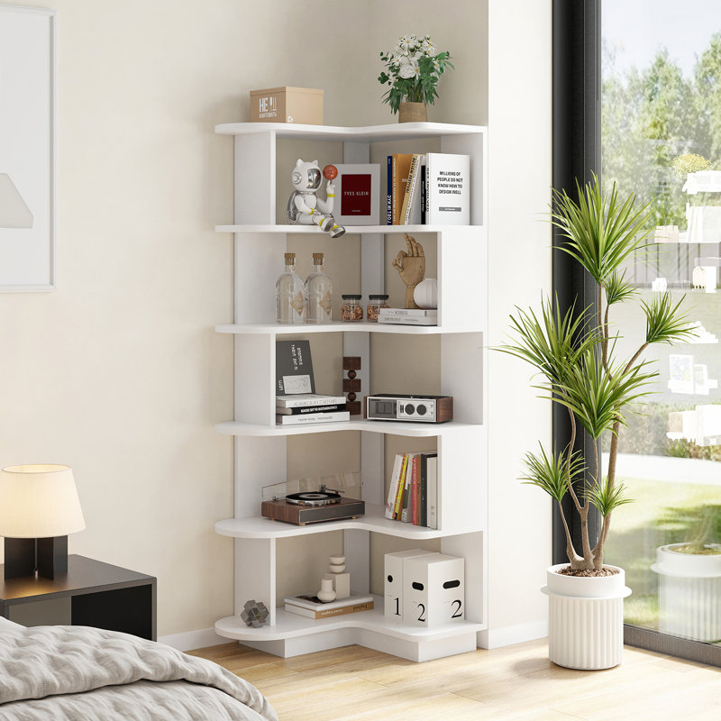 Modern White Corner Bookshelf With Safety Corners, White