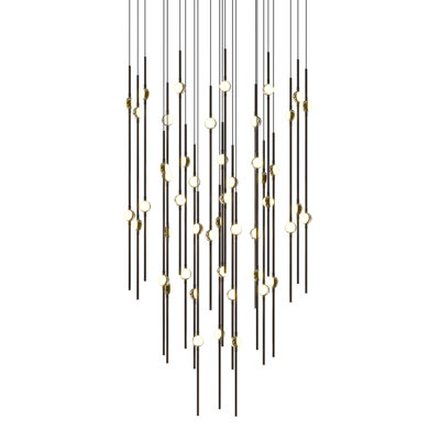 Constellation - Aries 25" Round LED Pendant - Satin Brass Fixture - Clear Faceted Acrylic Shade - 2700K - 240" Cable