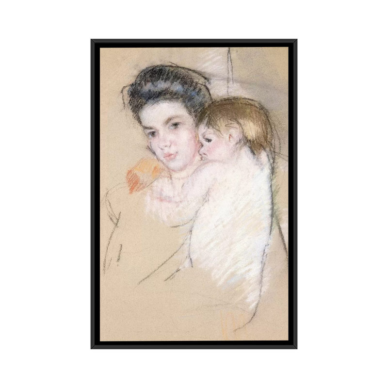 «Mother and Nude Child», reproduction sur toile, H 26 po x l 18 po x P 1,5 po, Toile avec cadre noir, Pas de tapis