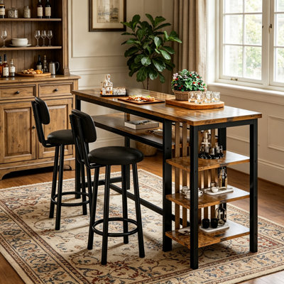 Modern Glam Counter-Height Bar Table Set with Side Storage Shelves, Marble & Wood Top Pub Table with 2 Padded Back Bar Stools, 5 Complete Color Combinations, Metal Frame Breakfast Nook Furniture for Small Kitchens & Home Bars