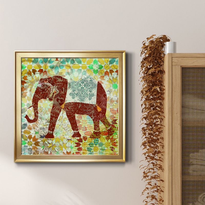 Bali Elephant - peinture sur toile encadrée, Doré, H 26,5 po x l 26,5 po x P 1,5 po