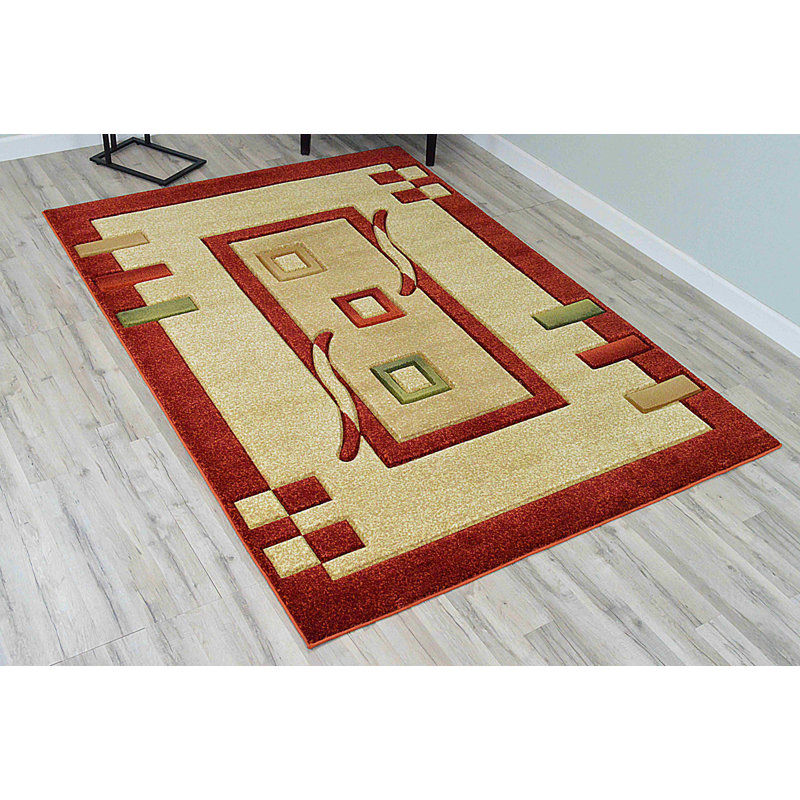 Tapis zone beige/orange 3d sud-ouest Mccampbell, Rectangle 6 pi 6 po x 9 pi 2 po